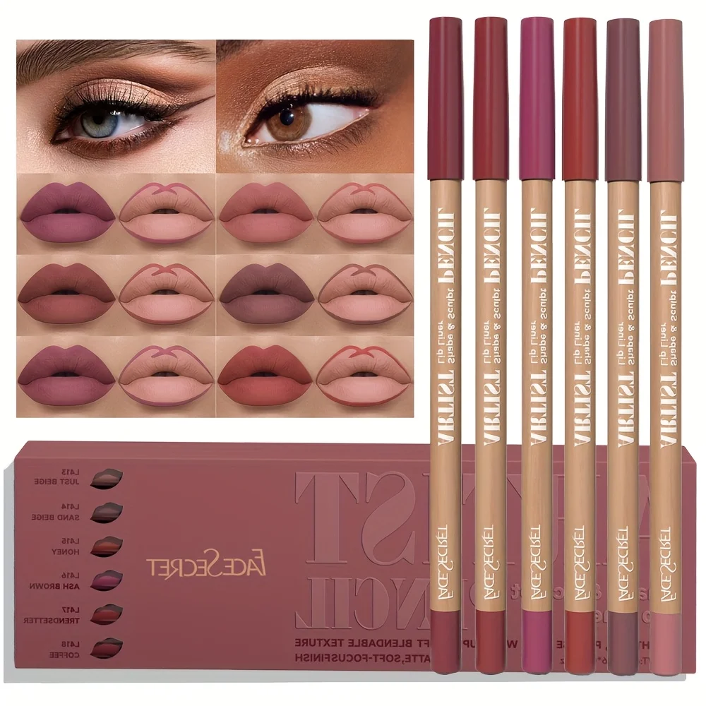 6Pcs Velvet Matte Lip Liner Set - Long-Lasting, Non-Dry Formula | Versatile Shades for All Skin Types | Includes Berry, Brown