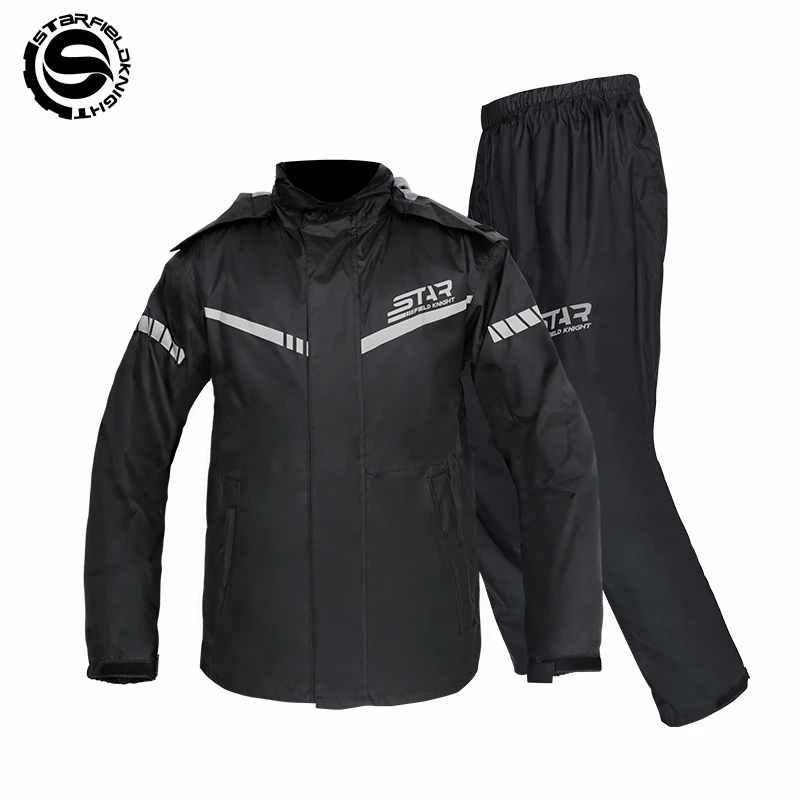 star-field-knight-split-type-black-motorcycle-rider-raincoat-2pcs-set-deep-rainproof-upgraded-version-riding-clothes-rainy-suit