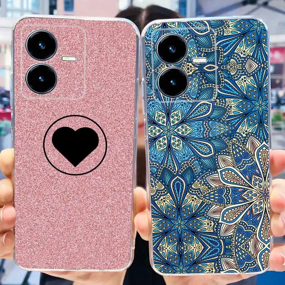 For Vivo Y22s Y22 Case VivoY22 Y 22 22S 4G 2022 V2206 V2207 Elegant Printing Soft Silicone Clear TPU Slim Phone Back Cover