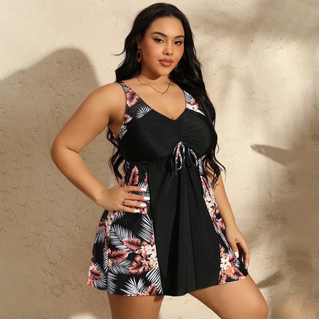 New style one-piece plus-size bikini swimsuit printed patchwork swimsuit fashionable skirt-style two-piece swimsuit
