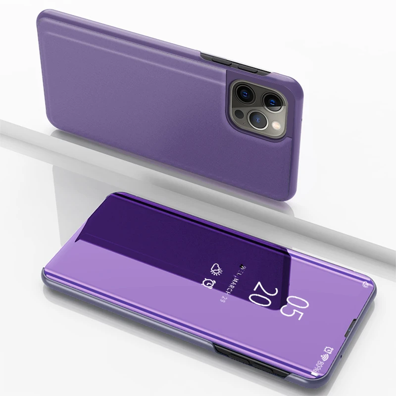 Hülle für iPhone 17 Pro Max Air 16 15 14 13 12 Pro Max Luxuriöse Smart Mirror Flip Lederhülle mit Standfunktion – Detail 15