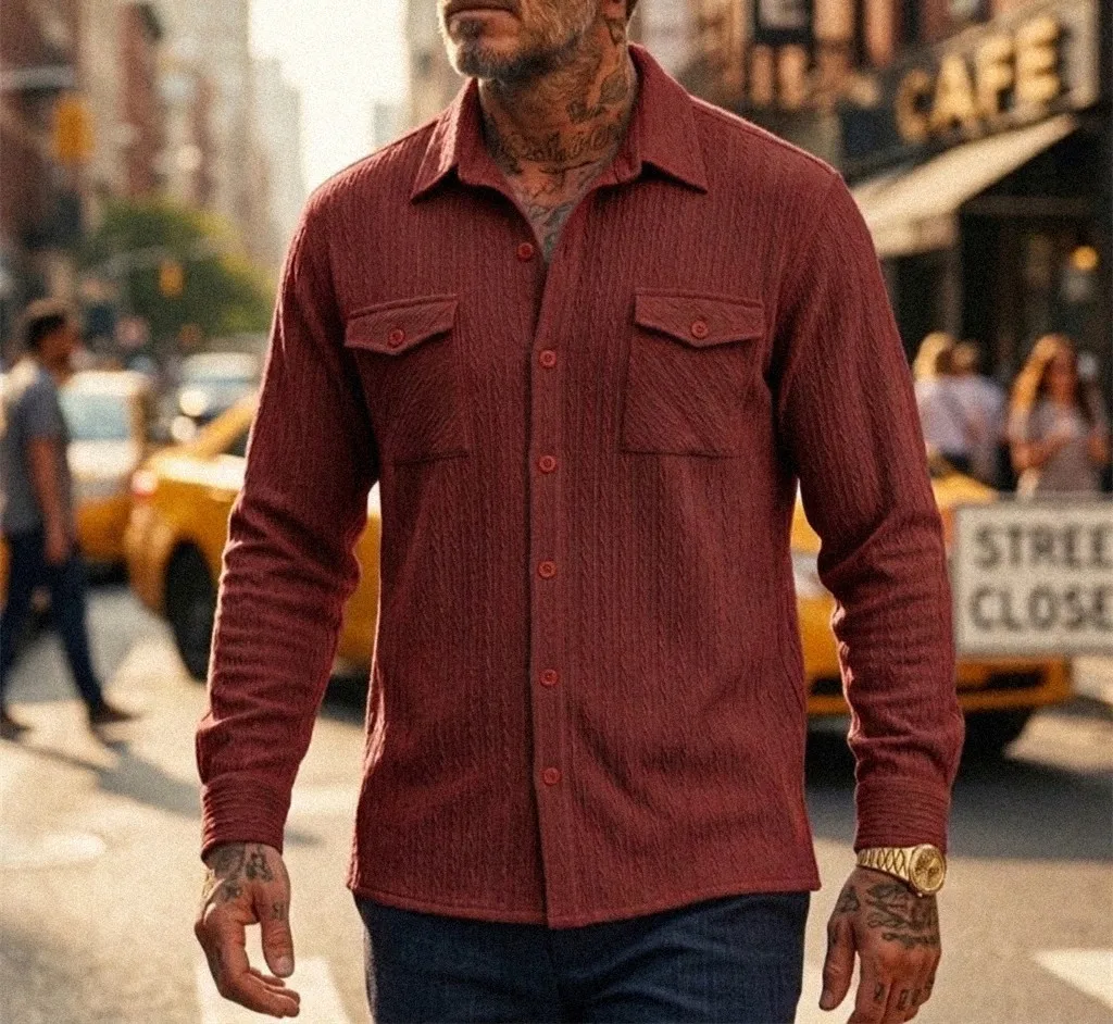 

New Spring/Summer Fashion Casual Long Sleeve Turn-down Collar Single Breasted Pockets Solid Color Slim Fit Shirts,5 Colors