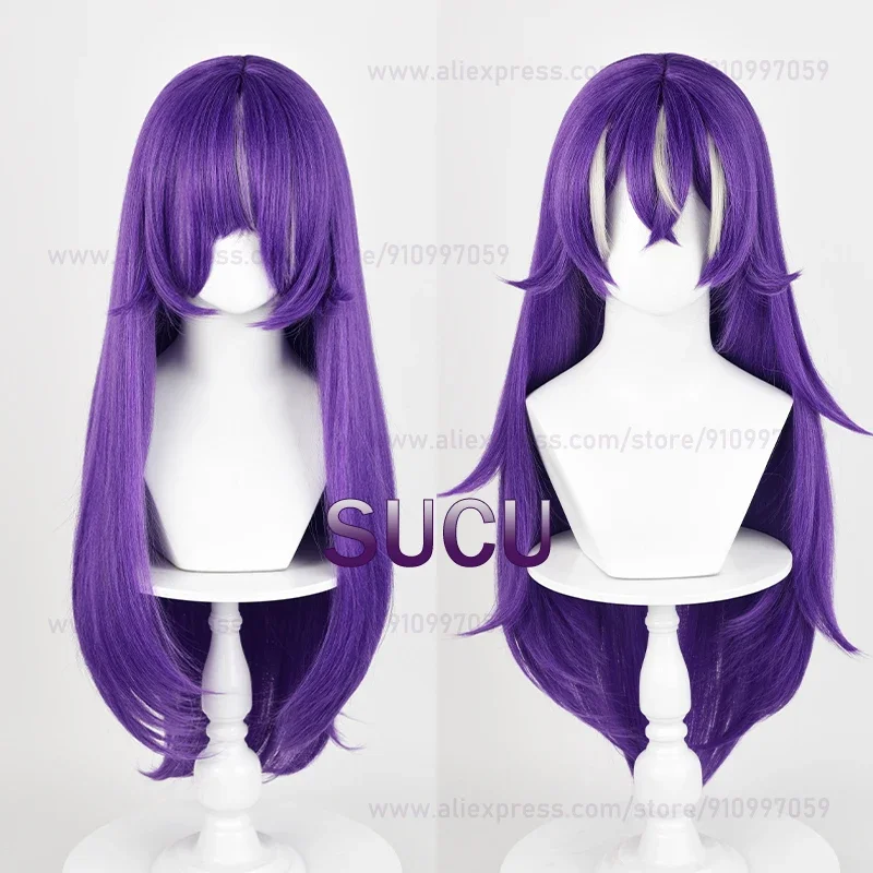 Genshin Impact oral reuse Cosplay Perruque pour Femme, Cheveux Synthétiques Anime, Bonnet de Perruque, Reflets Violets, Degré de Chaleur, 85cm