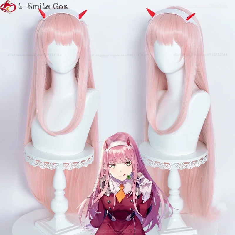 Mới 100Cm Bằng Không Hai Cosplay Bộ Tóc Giả Anime DARLING Trong FRANXX 02 Cosplay Bộ Tóc Giả Màu Hồng Chịu Nhiệt Tóc bộ Tóc Giả Mũ Đợi Đầu Đa Năng + Bộ Tóc Giả Bộ Đội