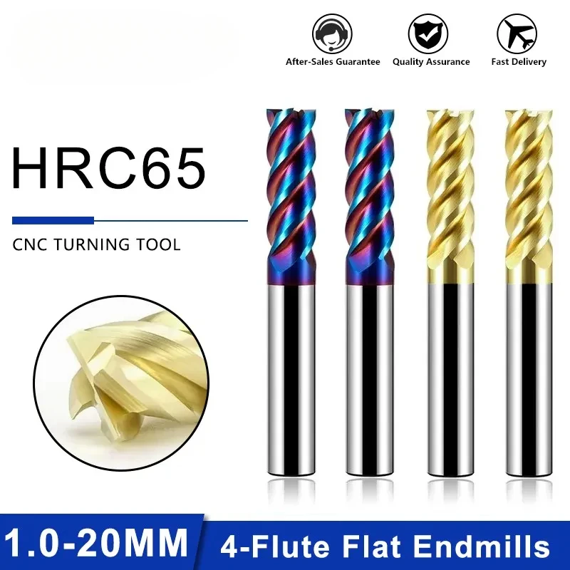 

HRC65/HRC68/HRC75 4-Flute Blue Nano Coating Flat End Mill Tungsten Steel Carbide CNC Machinery Milling Cutter Tools