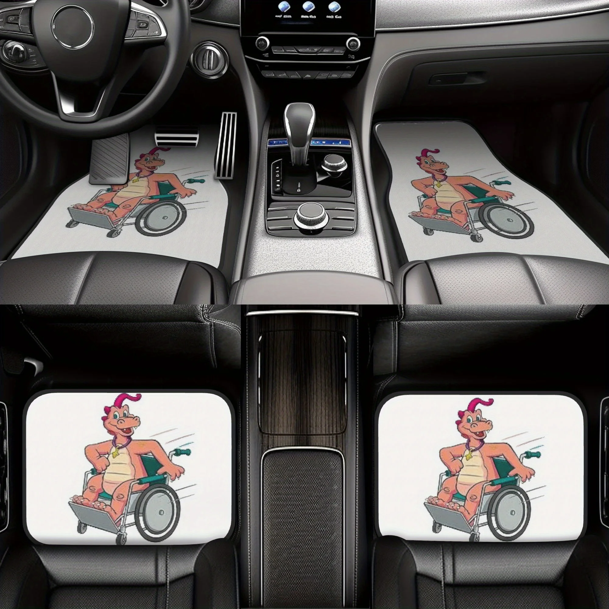 4pcs Crippled Dragon (48) PBS Dragon Wheelchair Car Floor Mats, Durable Polyester Fiber, Fit For Cars, Ideal Gift, Vehicle Inter