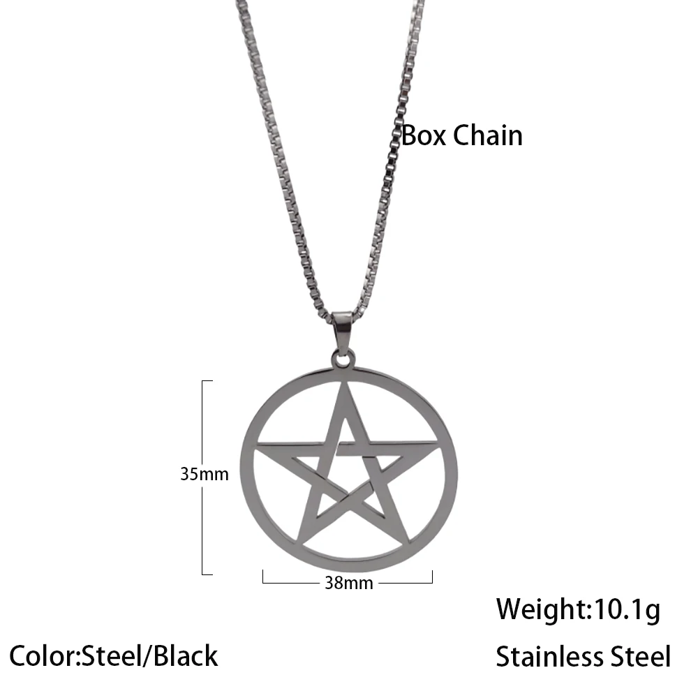 Round Pendant Necklace for Men Fashion Stainless steel Black Color Star Pentagram Pendant Box Chain Necklaces Jewelry For Women