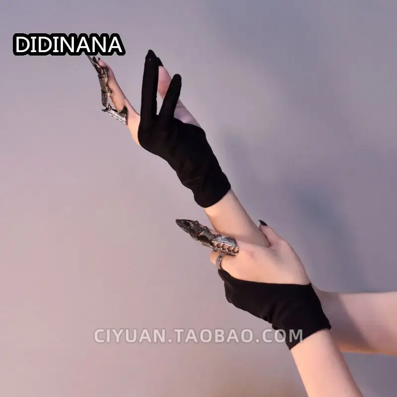 Dark lolita Punk Goth fingerless two-finger Ninja Gothic Yabi Gloves Retro subculture Harajuku Half Palm cos streetwear