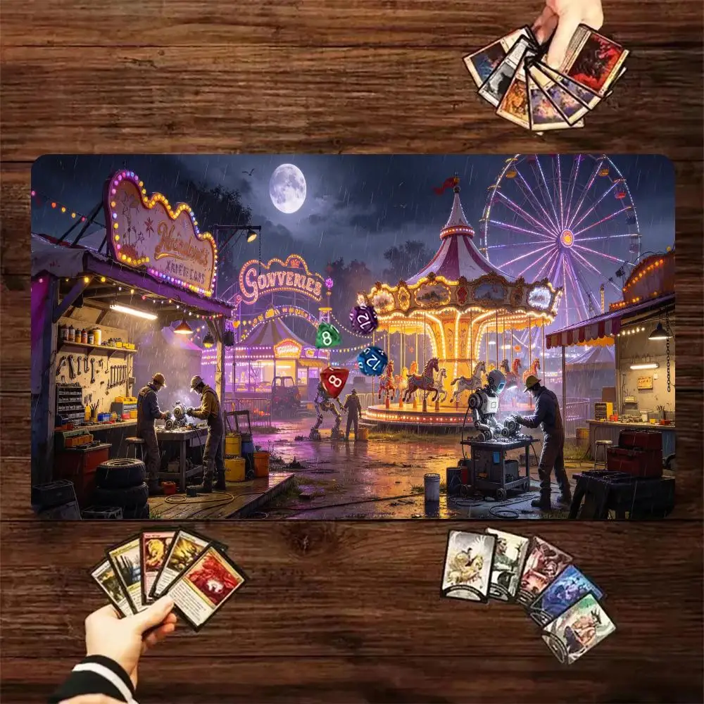 Neon Carnival Pattern TCG Gaming Mouse Pad Extended Card Desk Mat Stitched Edge Non‑Slip Keyboard Mat For Home Office CP GameMat