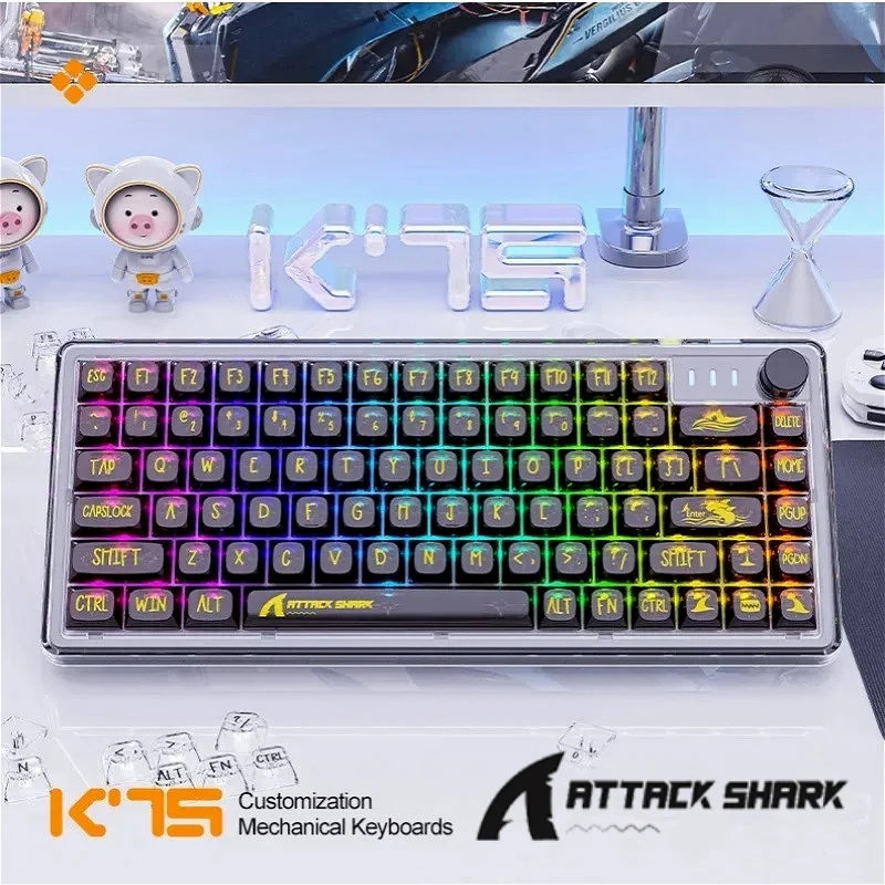 

Attack Shark K75 Wired Mechanical Keyboard 82 Keys Transparent RGB Customized Full-Key Hot-Swapable Waterproof Game/Office