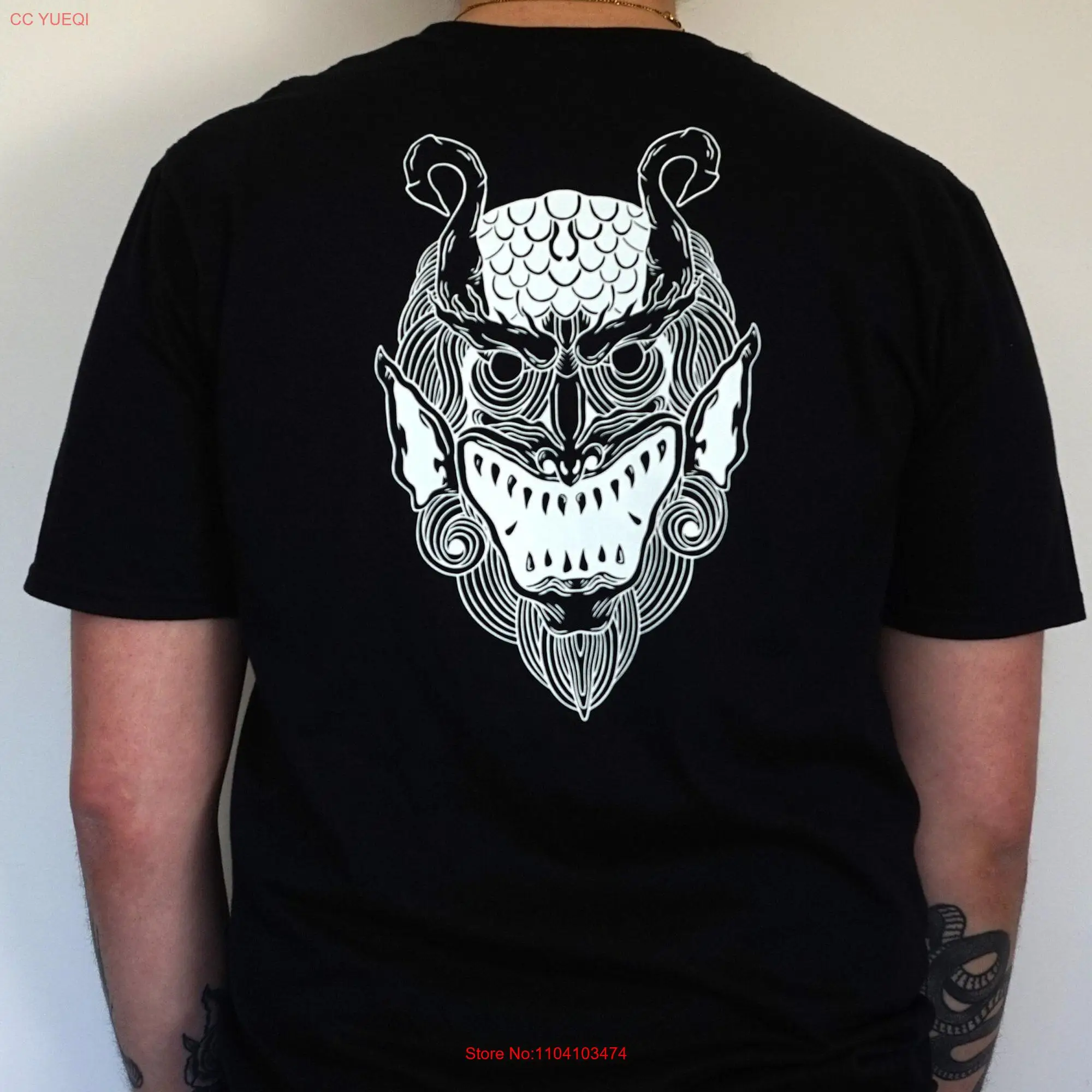 Sinner Demon Illustrated Black and White T Shirt Blackwork Tat Illustration S M L XL Satanic Occult Tattoo Demonic