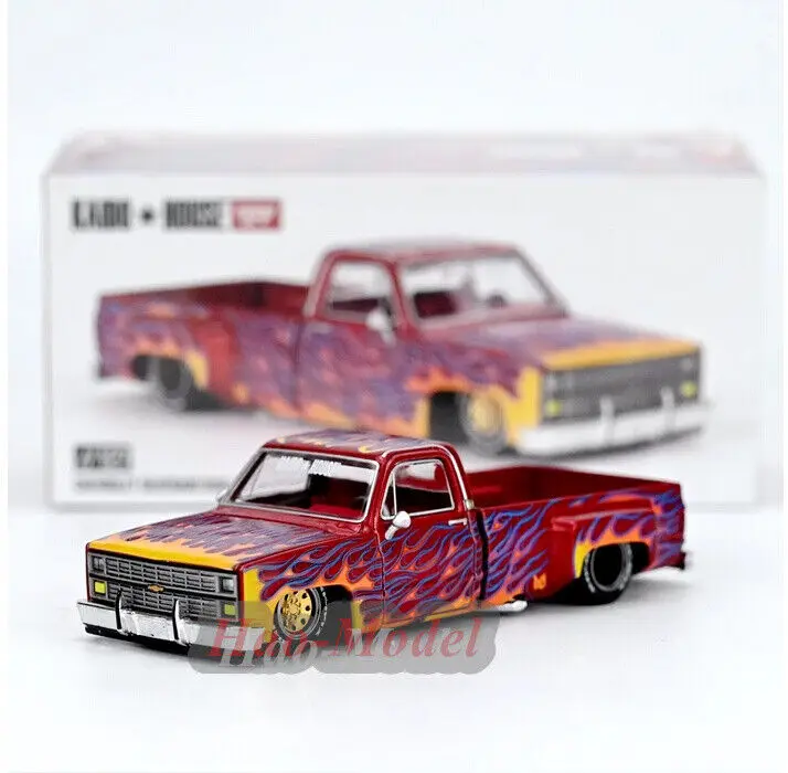 

Модель автомобиля 1/64 для Chevrolet Silverado Dually on Fire V1, литой из сплава, имитация Игрушки для мальчиков, подарок на день рождения, хобби, демонстрационные украшения