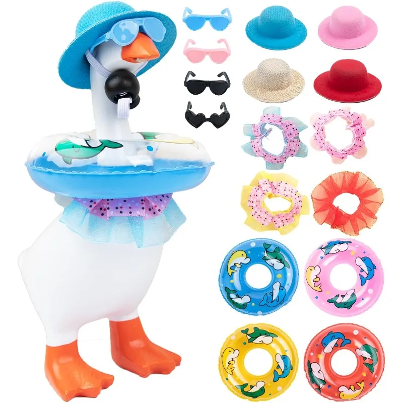 

4 компл. Гавайские 7-дюймовые настольные наряды для гуся, летние мини-наряды для крыльца, мини-настольные шапки для гуся, солнцезащитные очки, кольцо для плавания, бикини, милое