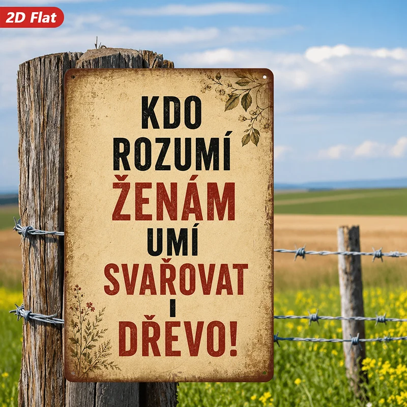 2D Flat, 1pc Metal Sign Wall Art, Czech - Text Decorative Wall Art, Rustic Style, Home Decor, for Living Room, Study, Safe Round