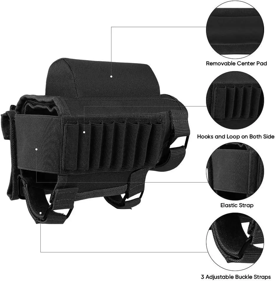 Multifunctional Tactical Buttstock Pouch Cheek Rest, Universal Gun Stock Bag with Molle, Outdoor Hunting Shooting Accessories