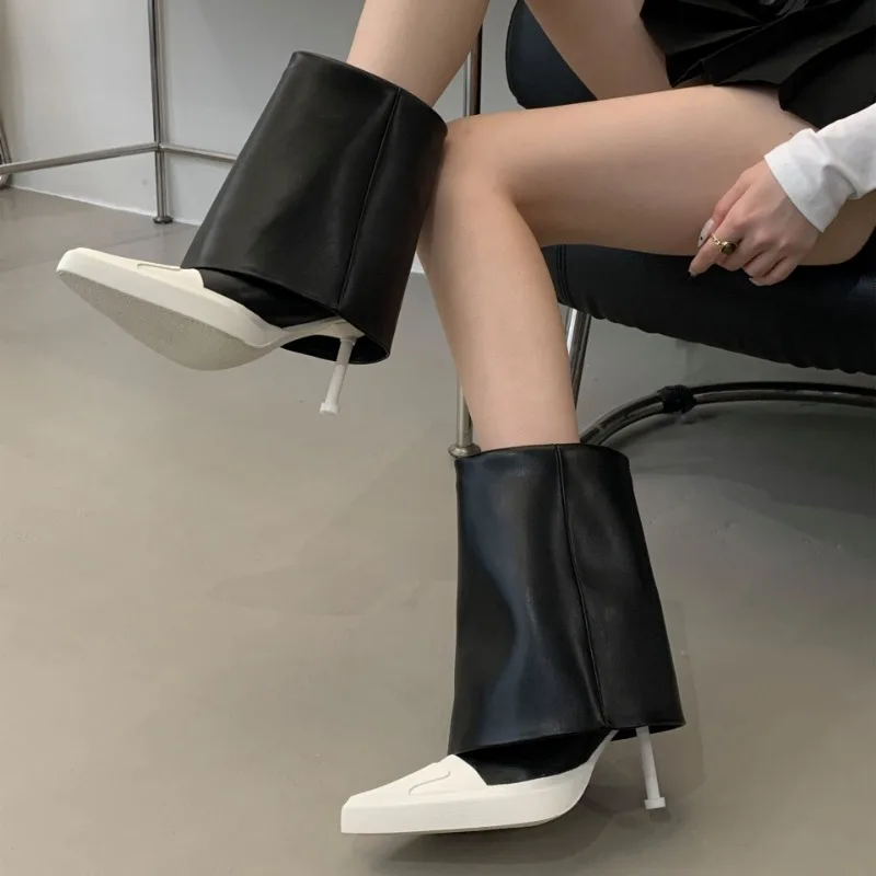 

Trouser Boots Fall/Winter 2024 New Booties Women's Sleeve Simple Color-block Stretch Boots Pointed-toe Heels Custom Shoes