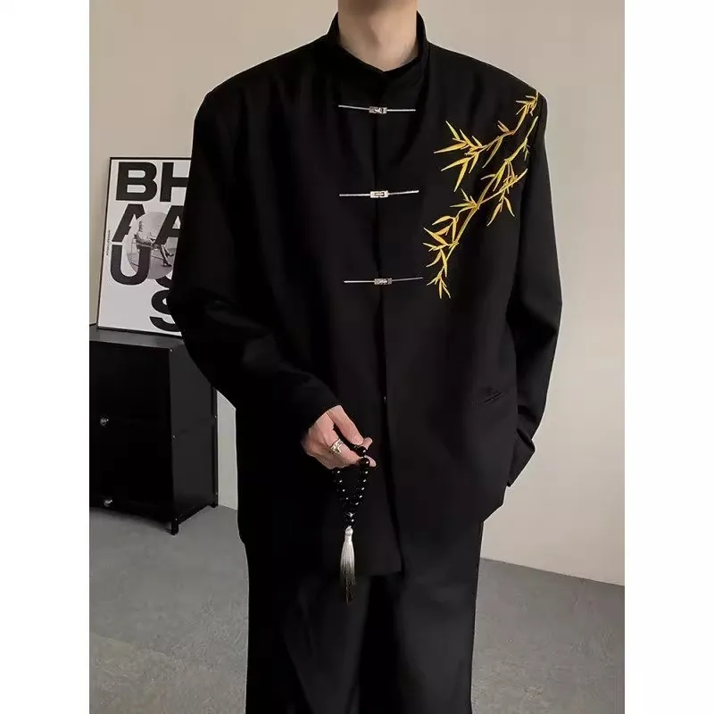 

Extra Large Size 300 Pou New Chinese Sle Men's Suit Jaet National Sle Stand Collar Zhongan Feel Gold Bamboo Embroi...