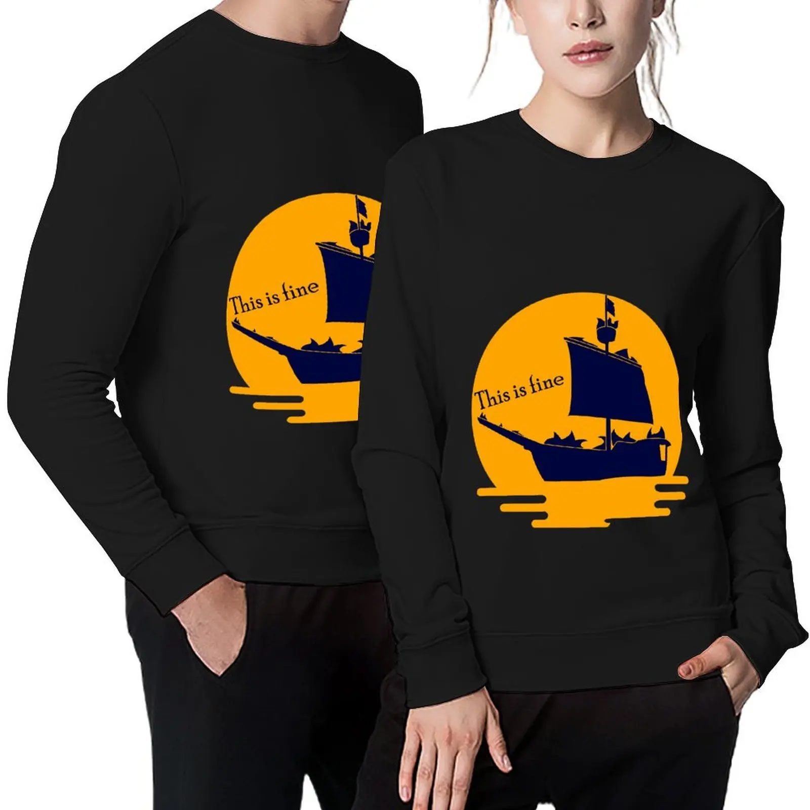 This is fine - burning ship Pullover japanese style men's autumn clothes men's clothes men's winter sweater sweatshirts