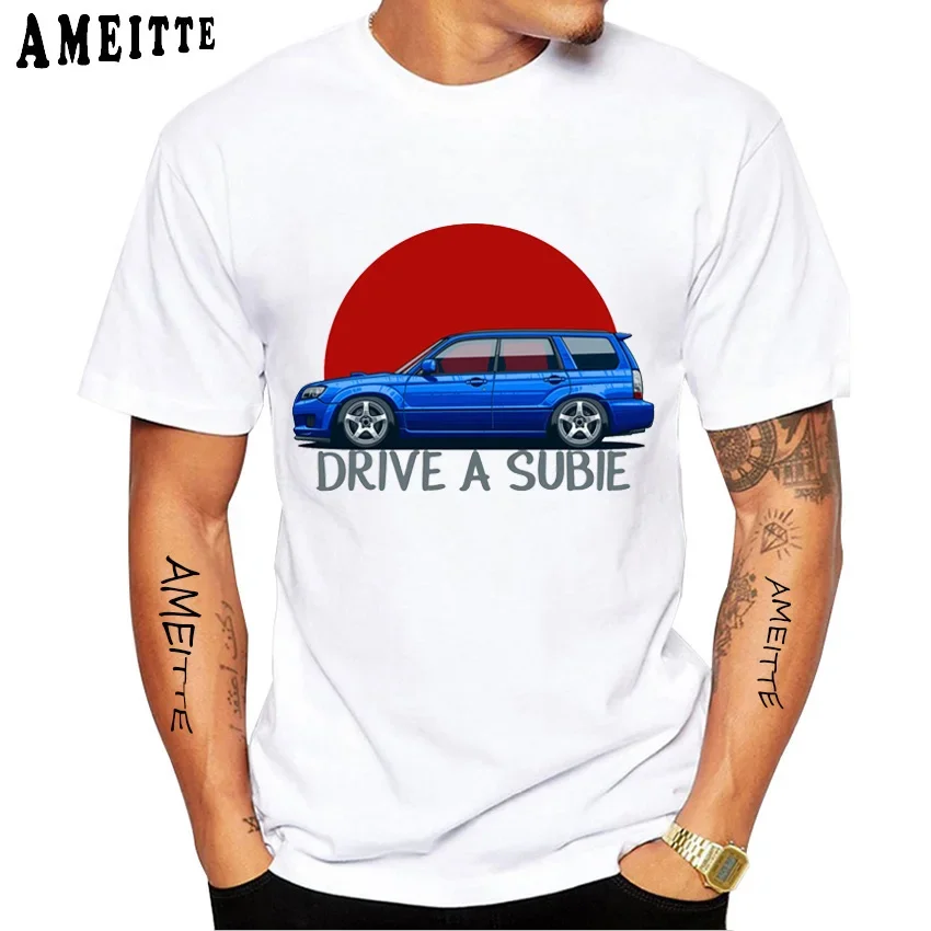 

New Summer Men Short Sleeve Drive A Subie Forester STI Car Print T-Shirt Boy White Casual Tees Japan Style Legend Tops