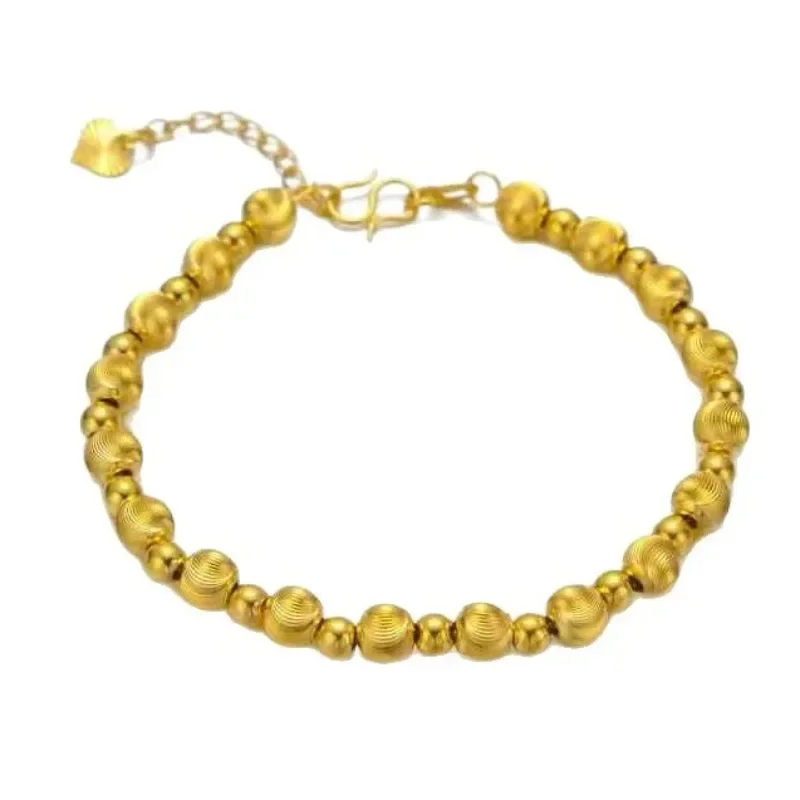 GoldEclat   Luxury 24K 9999 Pure Gold real gold Women's Cat's Eye Brushed Transfer Beads Bracelet