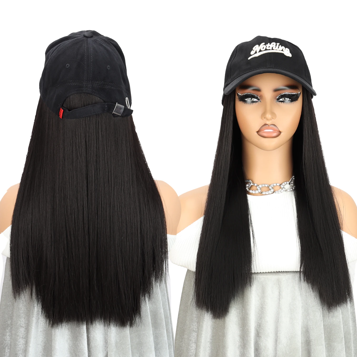 Synthetic High Heat Resistant Material Black Straight Hair Baseball Cap Wig Hat And Wig Naturally Connected Fashion Warm wig