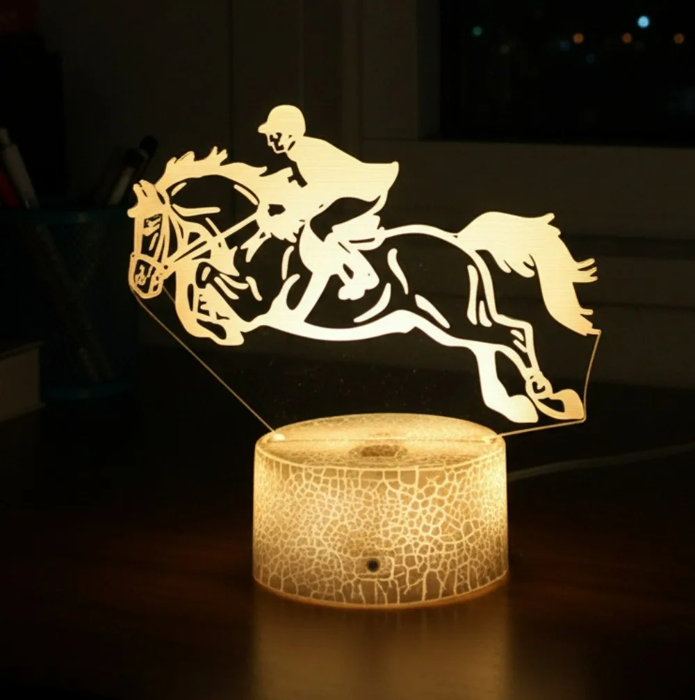 Horse Racing 3D Illusion Lamp Equestrian LED Night Light 7 Colors Change Bedroom Decor Birthday Xmas Gift for Horse Sport Lover
