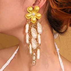 Bohemian Long Flowers&Pearls Earrings Handmade For Women Wedding Party Jewelry