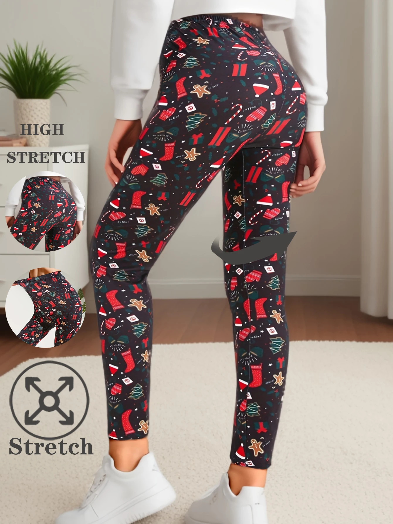 Nochebuena mate impreso regalo patrón elástico Legging deportes Fitness apretado elástico Sexy lápiz pantalones