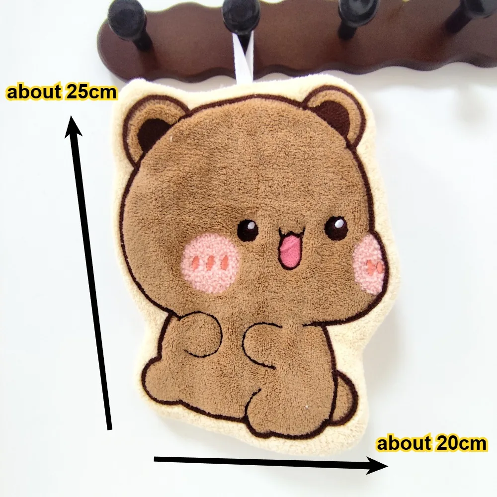 2 Pieces Coral Fleece Hand Wipe Towel Cute Dudu Bubu Hanging Hand Towel Large Absorbent Towel for Kitchen Bathroom Handkerchief - view 5