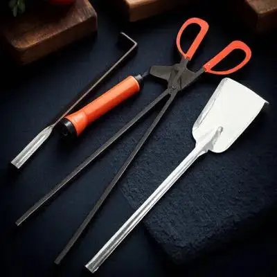 1Set Fireplace Tools Set Heavy Duty Rustproof Iron Fire Shovel Poker Hook Tongs for Home Garden Bbq Fireplace Stove Ash Coal Use