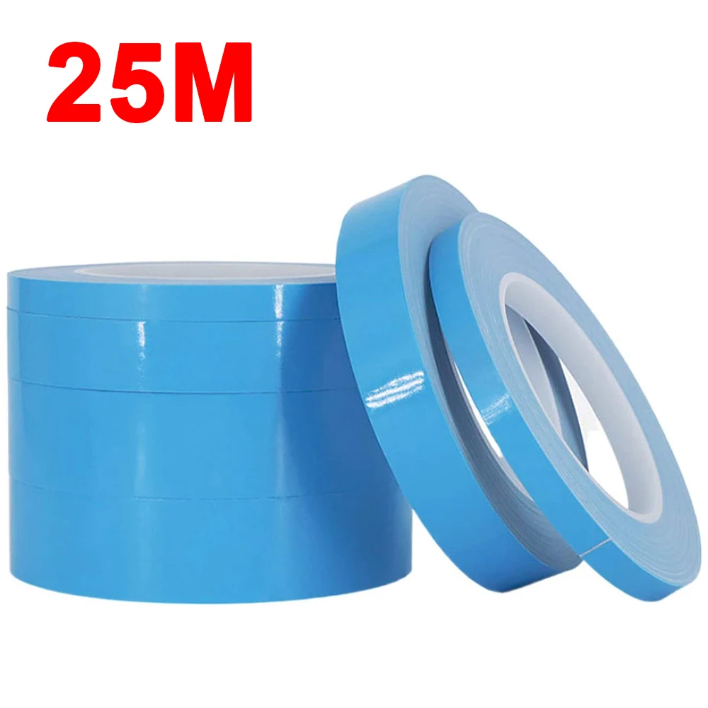 Ruban thermique conducteur double face de 25M, largeur 5-25mm, ruban adhésif bleu pour transfert de chaleur, dissipateur thermique pour ordinateur CPU GPU