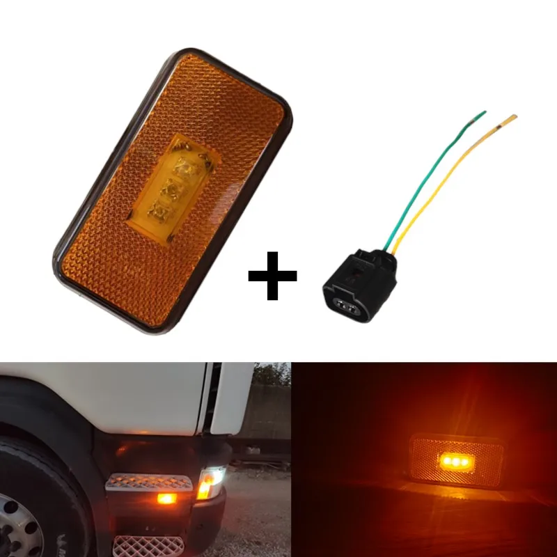 1pc For Scania side marker Amber Led side marker lights +Plug cable sockets For Scania Heavy Duty truck G450 P410 G440 series