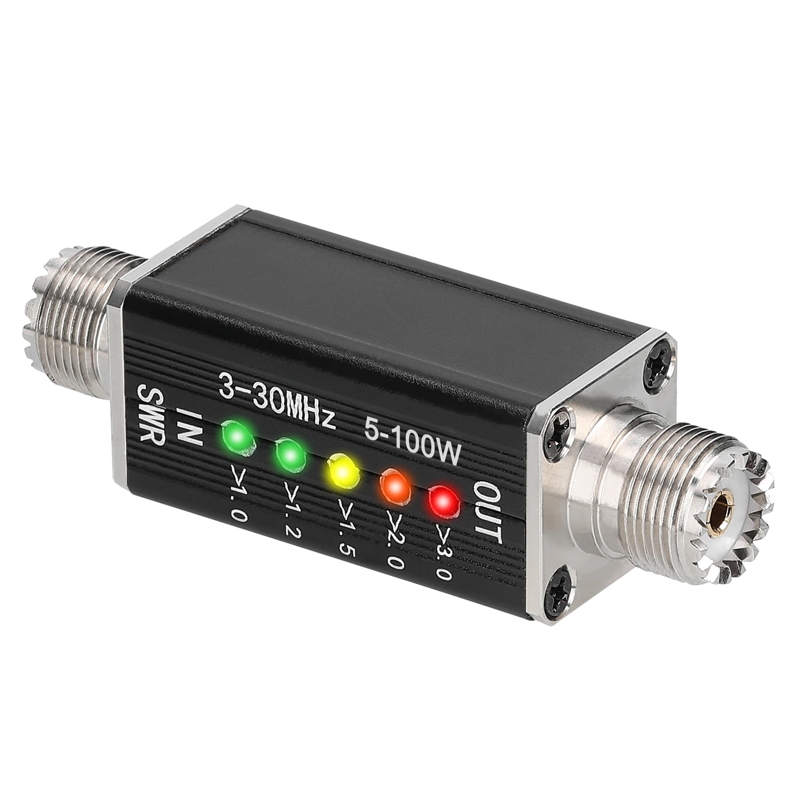 5LED SWR Meter 3-30MHz Frequency Max 100W Shortwave Standing Waves Indicator RF-tapped Powered M Female Port Standing Wave Meter