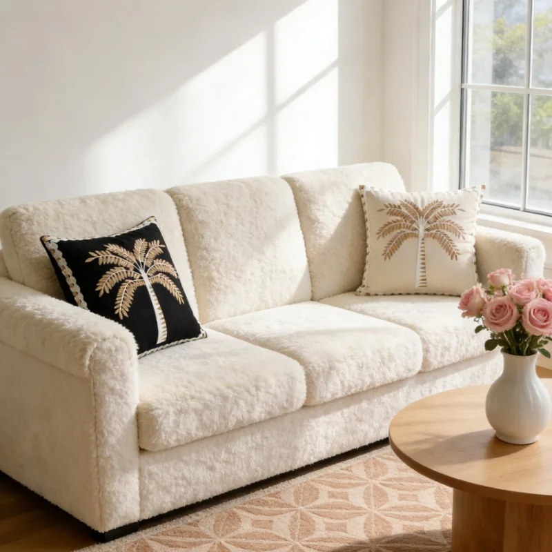 1pcs  Cotton Linen Cushion Cover Double Palm Embroidery Solid Lumbar Pillowcase Hotel Model Room Photo Prop Decor Cover