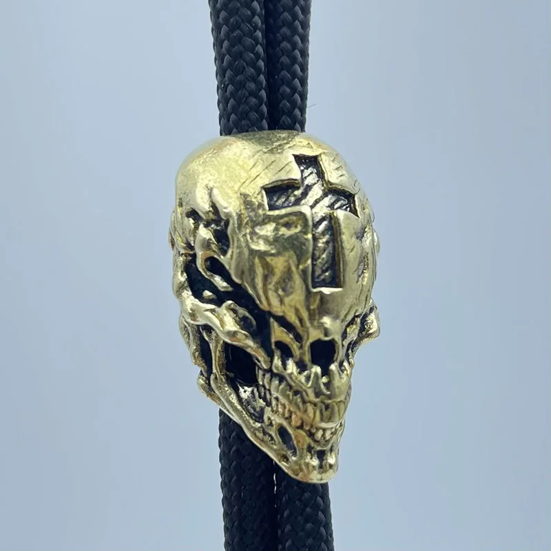 Brass Cross Skull Head Knife Beads EDC DIY Paracord Woven Bracelets Lanyard Pendants Accessories Outdoor Tool Hangings Trinkets