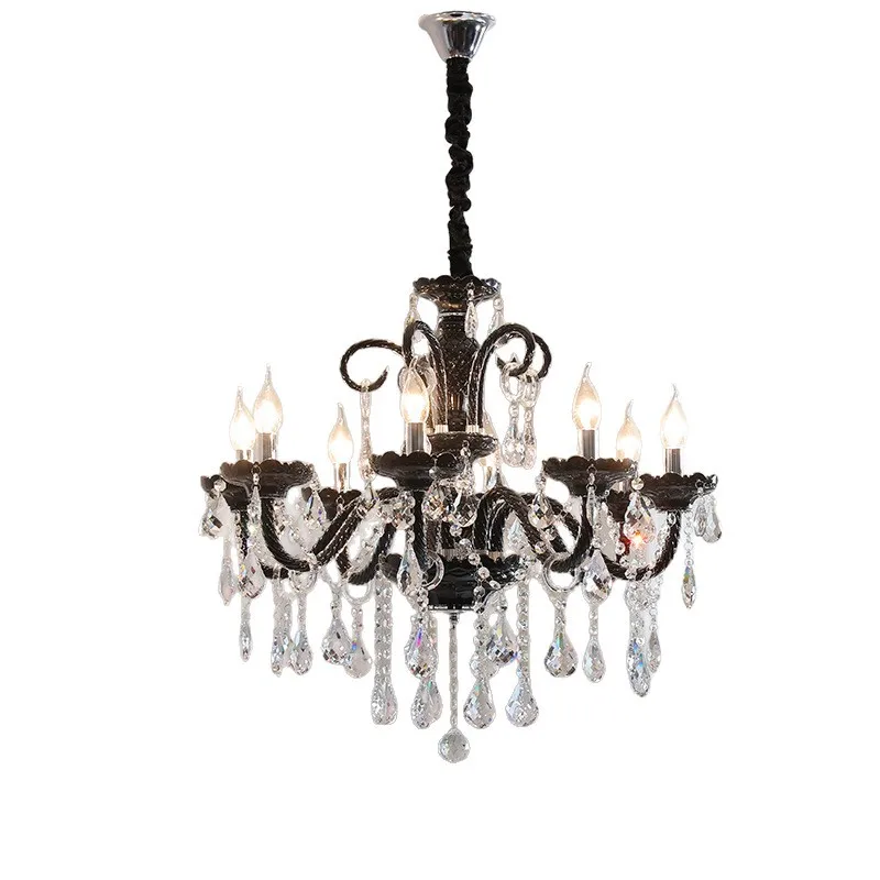 

French black living room crystal chandelier American retro light luxury high-end dining room light bedroom room candle light