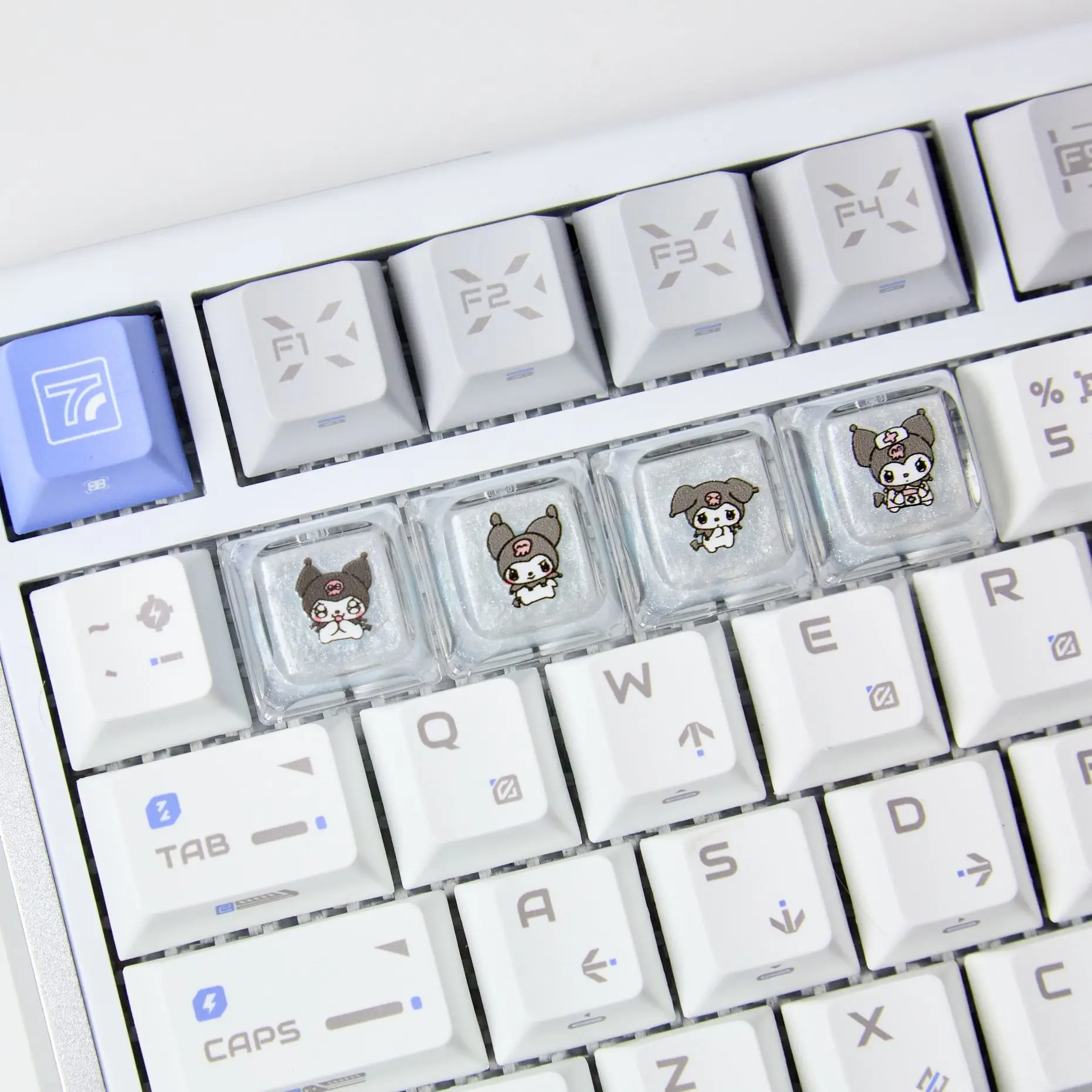 4 teclas kuromi transparente keycap personalizado dos desenhos animados diy kawaii keycaps para cereja mx switch teclado mecânico