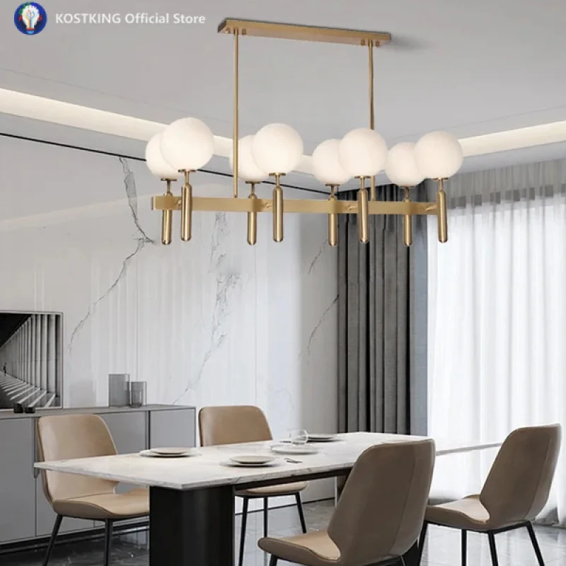 Luxury Dining Room Nordic Glass Balloon Brushed Gold Chandeliers Led Round Ball Hanging Lamp Bar Kitchen Decoration