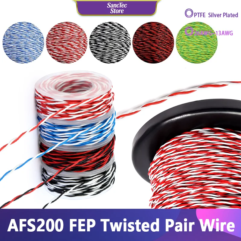 

26~13AWG 2~50M High Temperature PTFE 2Pins Wire AFS200 Twisted Pair FEP Electronic Signal Tinned Copper Cable DIY Wires Cables