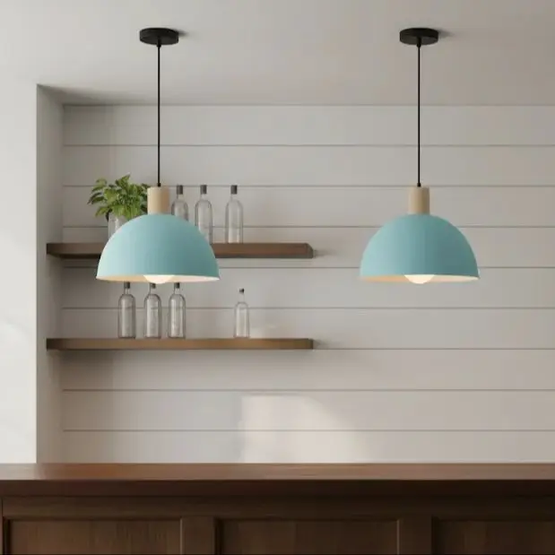 مصباح معلق خشبي من الحديد المطاوع الملون على الطراز العتيق، مناسب لغرف الطعام والدراسات وجزر المطبخ.