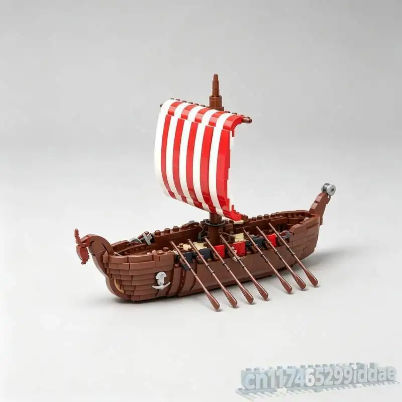 New 1226PCS Medieval Nordic Longship Building Blocks Sailing Vessel Model DIY Assembly Toy Creative Ocean Adventure Decoration