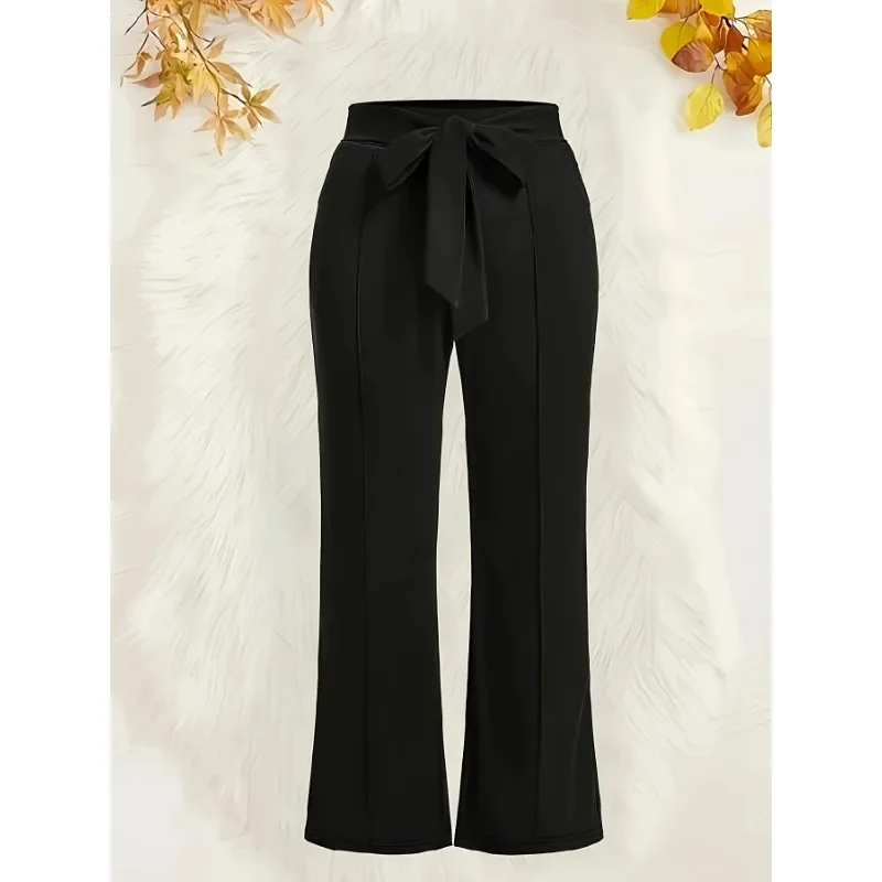 

Plus Size 1XL-5XL New Women's Casual Solid Color Fashionable Lace Up Elastic Waist Long Versatile Pants