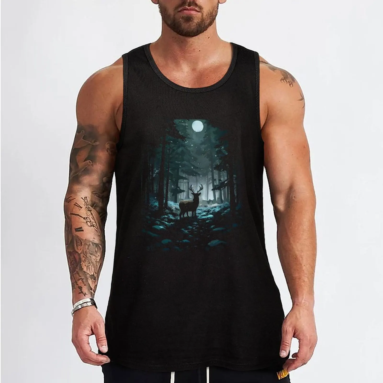 Winter Woods Deer - Night Snow and Moon Tank Top fashion 2024 man Gym man anime t-shirts