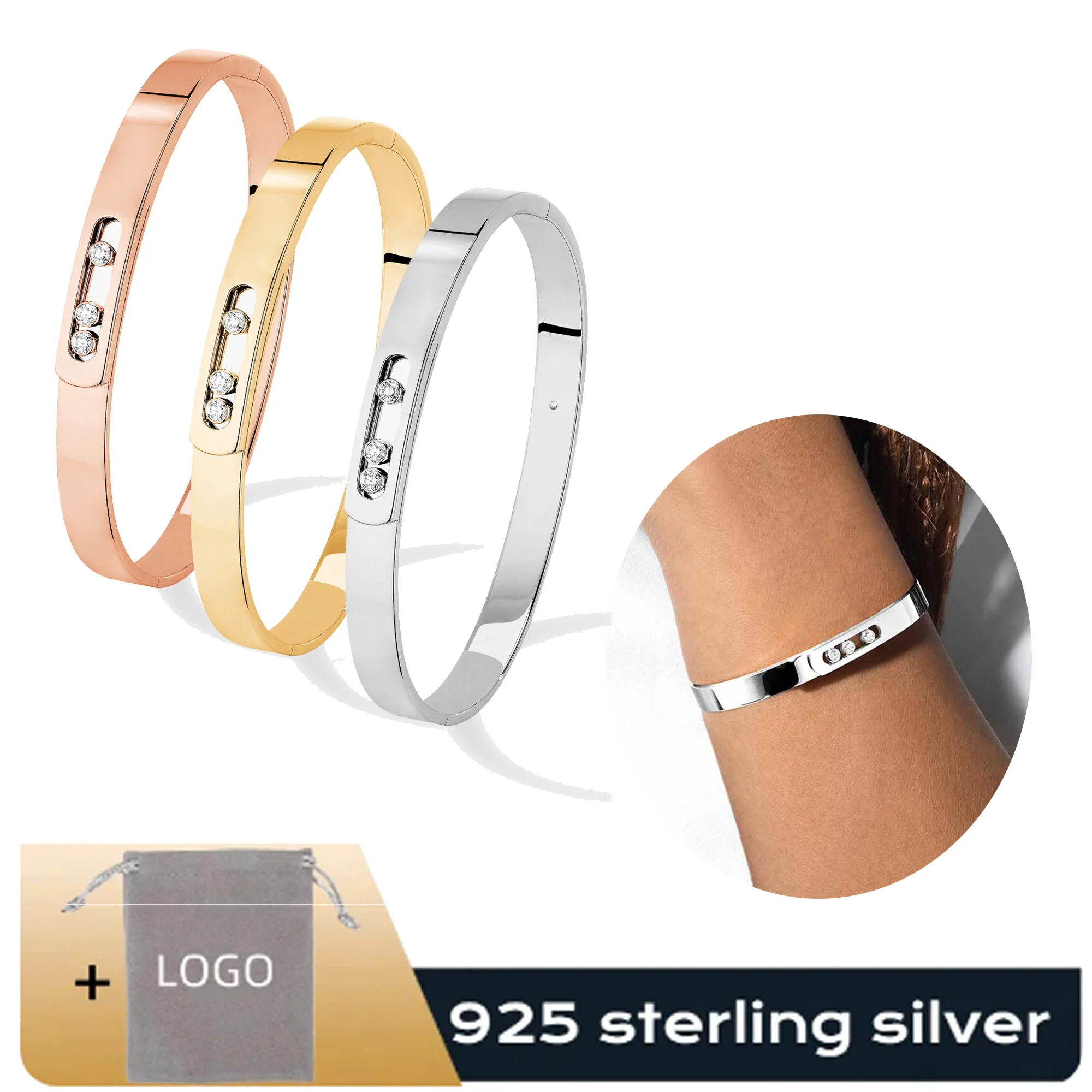 

2024 New Luxury Brand Messik Sterling Silver s925 Personalized Trendy Smooth Mobile Diamond Gift Surprise Diamond Bracelet