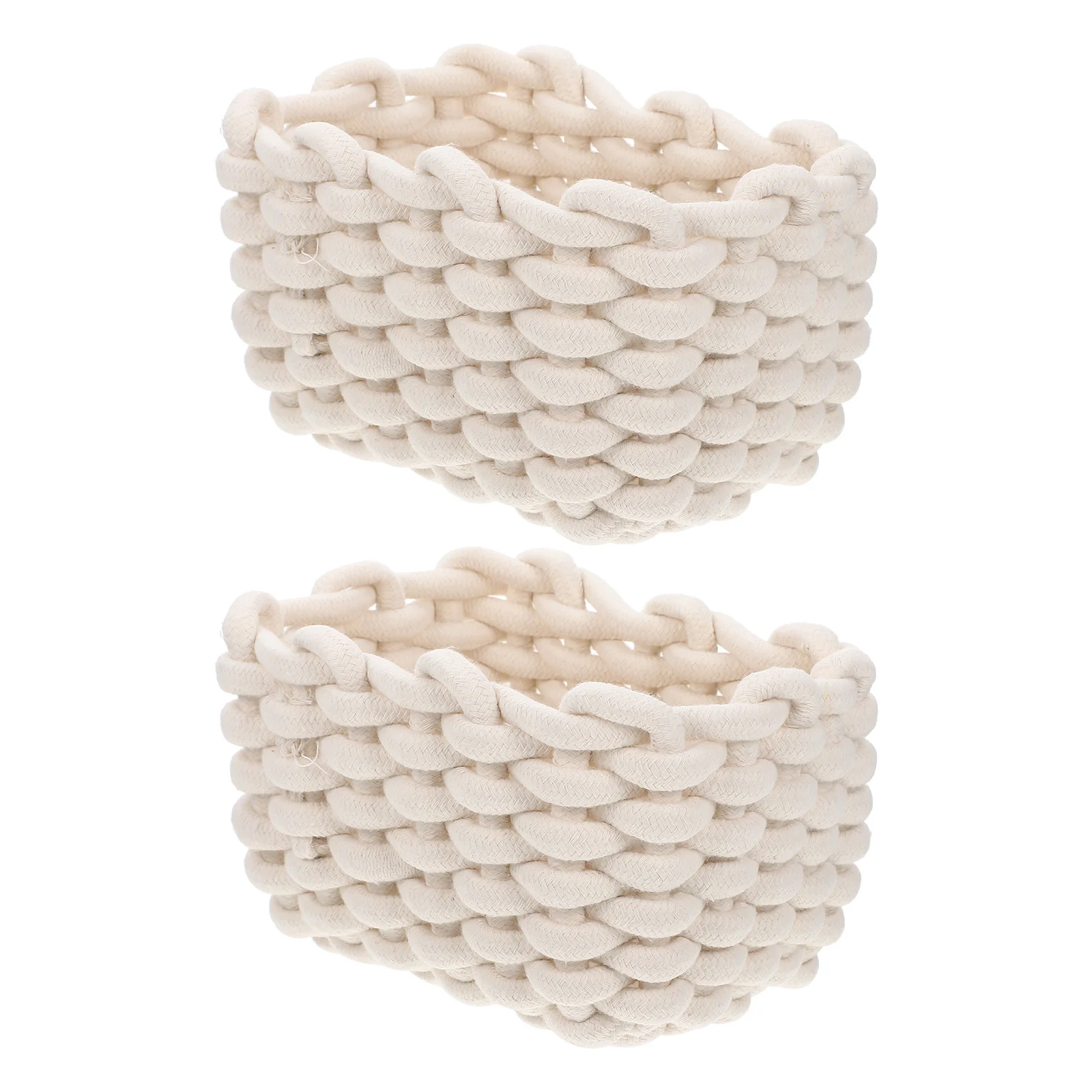 

2Pcs Cotton Rope Storage Basket Woven Organizer Desktop Holder Sundries Makeup Snack Holder Household Storage Basket