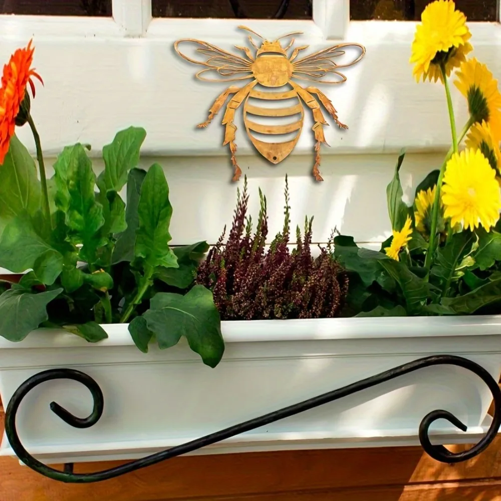 Brand Vintage Metal Bumblebee Wall Art Distressed Iron Silhouette Sculpture For Outdoor Garden Decor Reusable No Power Needed - view 6