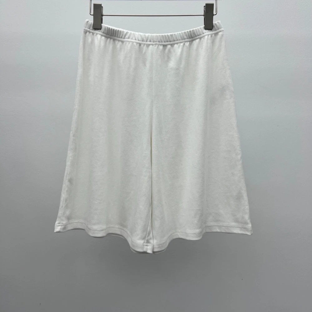 

White Cotton Elastic Waistband Wide-leg Shorts for Women