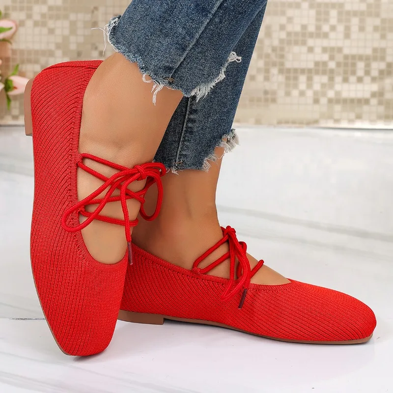 French Flat Mary Jane Shoes 2026 Summer New Breathable Lightweight Ballet Versatile Knitted Women's Shoes view 4