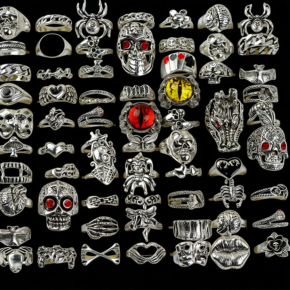 10/20/30/50Pieces Punk Gothic Eye Skull Rings Set For Women Men Mix Style Vintage Butterfly Jewelry Party Gifts