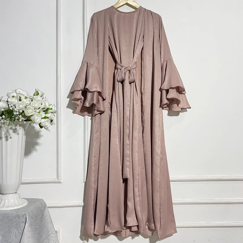 Ensemble Abaya avec Kimono Ouvert et Robe en Fibre Intérieure pour Femmes Musulmanes, Vêtements Islamiques, Dubaï, Turquie, Robe de Luxe, Kaftan